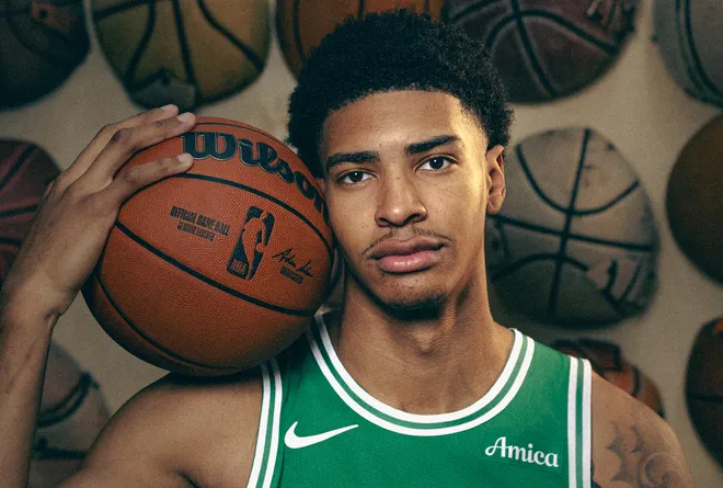 LAS VEGAS, NEVADA - JULY 14: (Editors Note: Tonal effects have been applied to this image) Chris Cenac Jr. #12 of the Boston Celtics poses for a portrait during the 2026 NBA Rookie Photo Shoot at UNLV on July 14, 2026 in Las Vegas, Nevada. (Photo by Carmen Mandato/Getty Images)