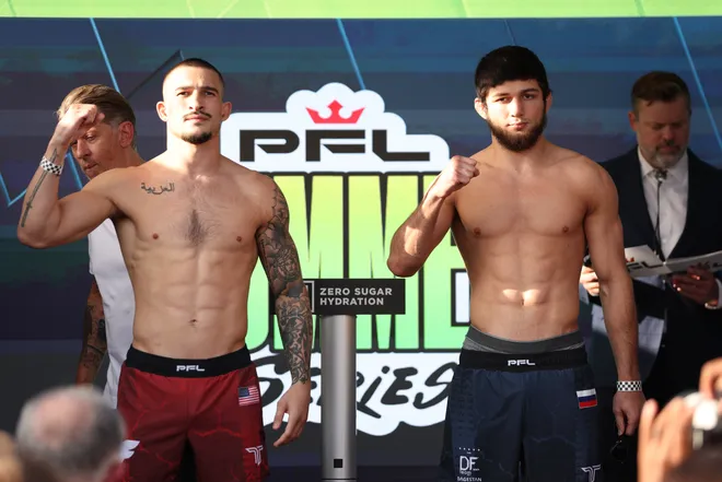 2026 PFL 9: Austin Ceremonial Weigh-ins at Inn Cahoots in Austin, Texas. Friday, July 17, 2026. (Matt Ferris / PFL)