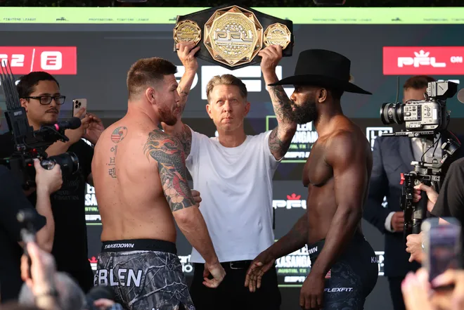 2026 PFL 9: Austin Ceremonial Weigh-ins at Inn Cahoots in Austin, Texas. Friday, July 17, 2026. (Matt Ferris / PFL)