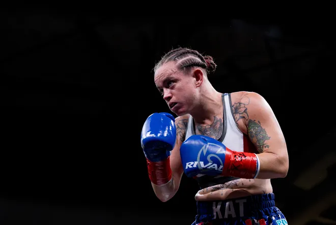 Katherine Lindenmuth fights El Paso flyweight Nayeli Rodriguez during Kings Promotions' Ring Wars 23 boxing card at the El Paso County Coliseum on Saturday, July 18, 2026. Lindenmuth won the WIBA flyweight title by split decision.