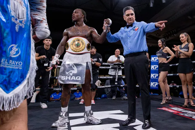 El Paso cruiserweight Dominic Barry celebrates after defeating Argentina's Kevin Brizuela by majority decision during Kings Promotions' Ring Wars 23 at the El Paso County Coliseum on Saturday, July 18, 2026.