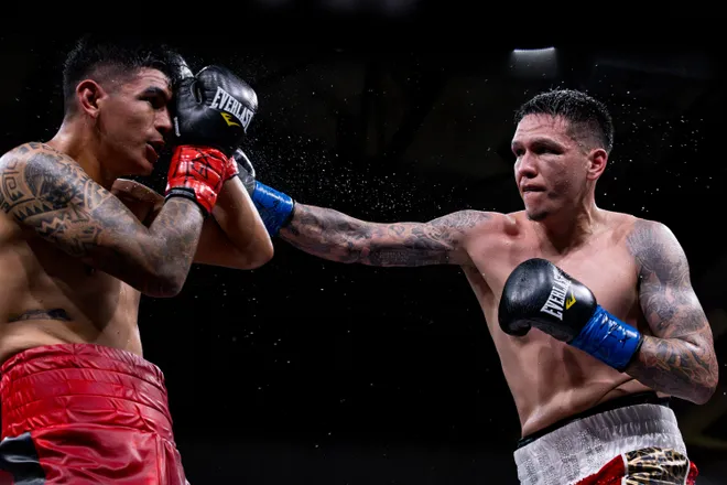 El Paso super middleweight Jorge Tovar, right, punches Ulices Tovar during their bout at Kings Promotions' Ring Wars 23 at the El Paso County Coliseum on Saturday, July 18, 2026.