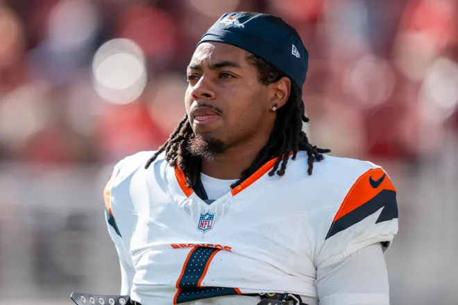August 9, 2025; Santa Clara, California, USA; Denver Broncos safety P.J. Locke (6) before the game against the San Francisco 49ers at Levi's Stadium. Mandatory Credit: Kyle Terada-Imagn Images