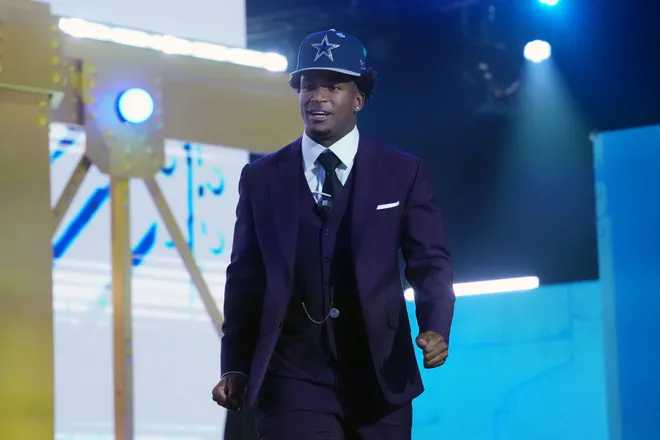Apr 23, 2026; Pittsburgh, PA, USA; Ohio State Buckeyes defensive back Caleb Downs is selected by the Dallas Cowboys as the number eleven pick during the 2026 NFL Draft at Acrisure Stadium. Mandatory Credit: Kirby Lee-Imagn Images