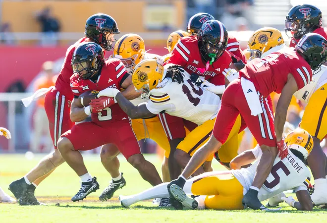 Oct 18, 2025; Tempe, Arizona, USA; Texas Tech Red Raiders running back Cameron Dickey (8) against the Arizona State Sun Devils in the first half at Mountain America Stadium. Mandatory Credit: Mark J. Rebilas-Imagn Images