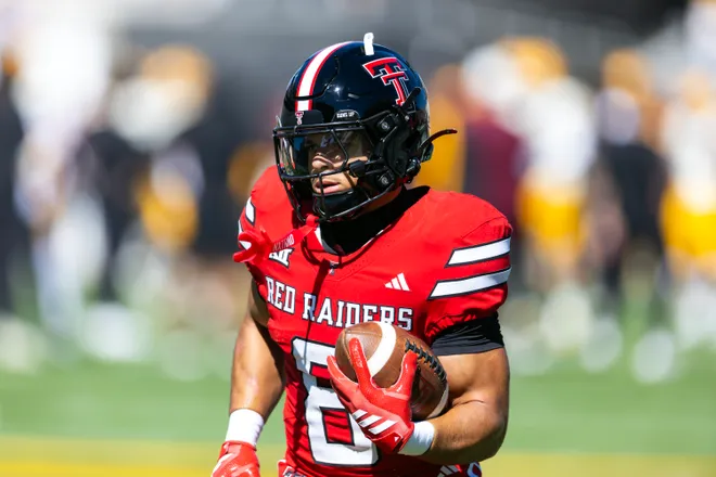 Oct 18, 2025; Tempe, Arizona, USA; Texas Tech Red Raiders running back Cameron Dickey (8) against the Arizona State Sun Devils at Mountain America Stadium. Mandatory Credit: Mark J. Rebilas-Imagn Images