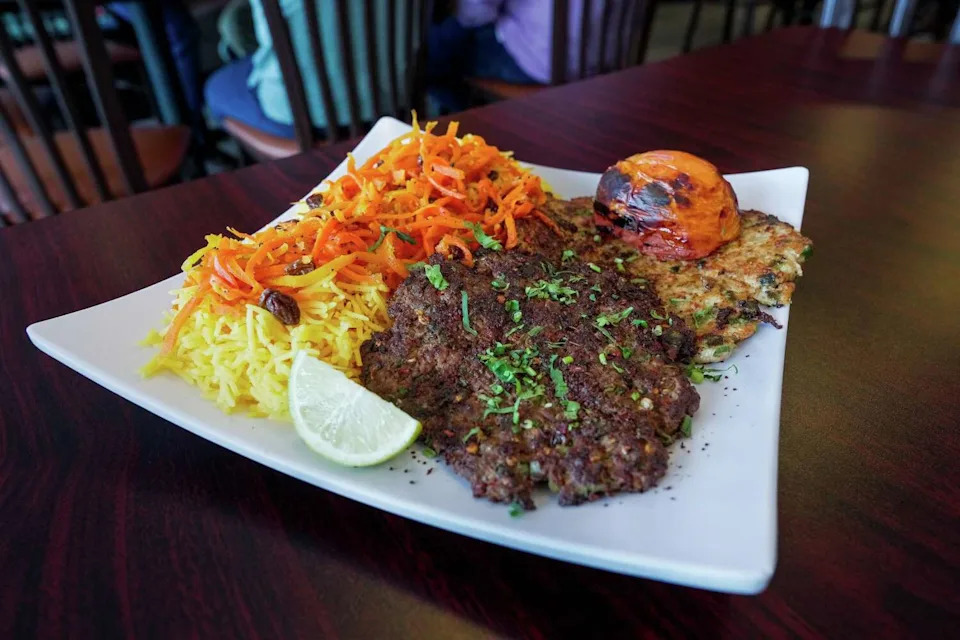 Beef and chicken chapli kabob is photographed at Kandahari in Houston on Tuesday, June 2, 2026. (Raquel Natalicchio/Houston Chronicle)