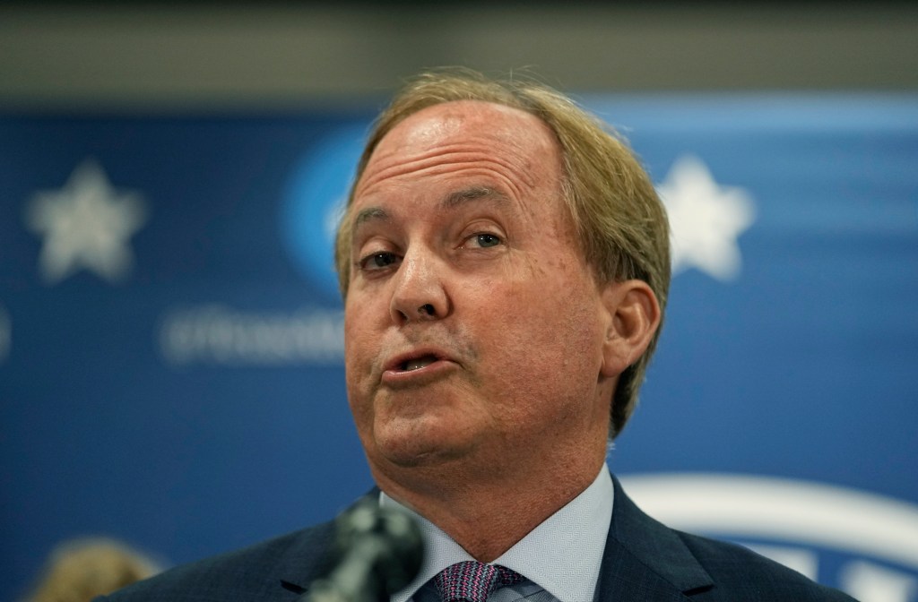 Texas state Attorney General Ken Paxton makes a statement at his office in Austin, Texas, Friday, May 26, 2023. (AP Photo/Eric Gay)