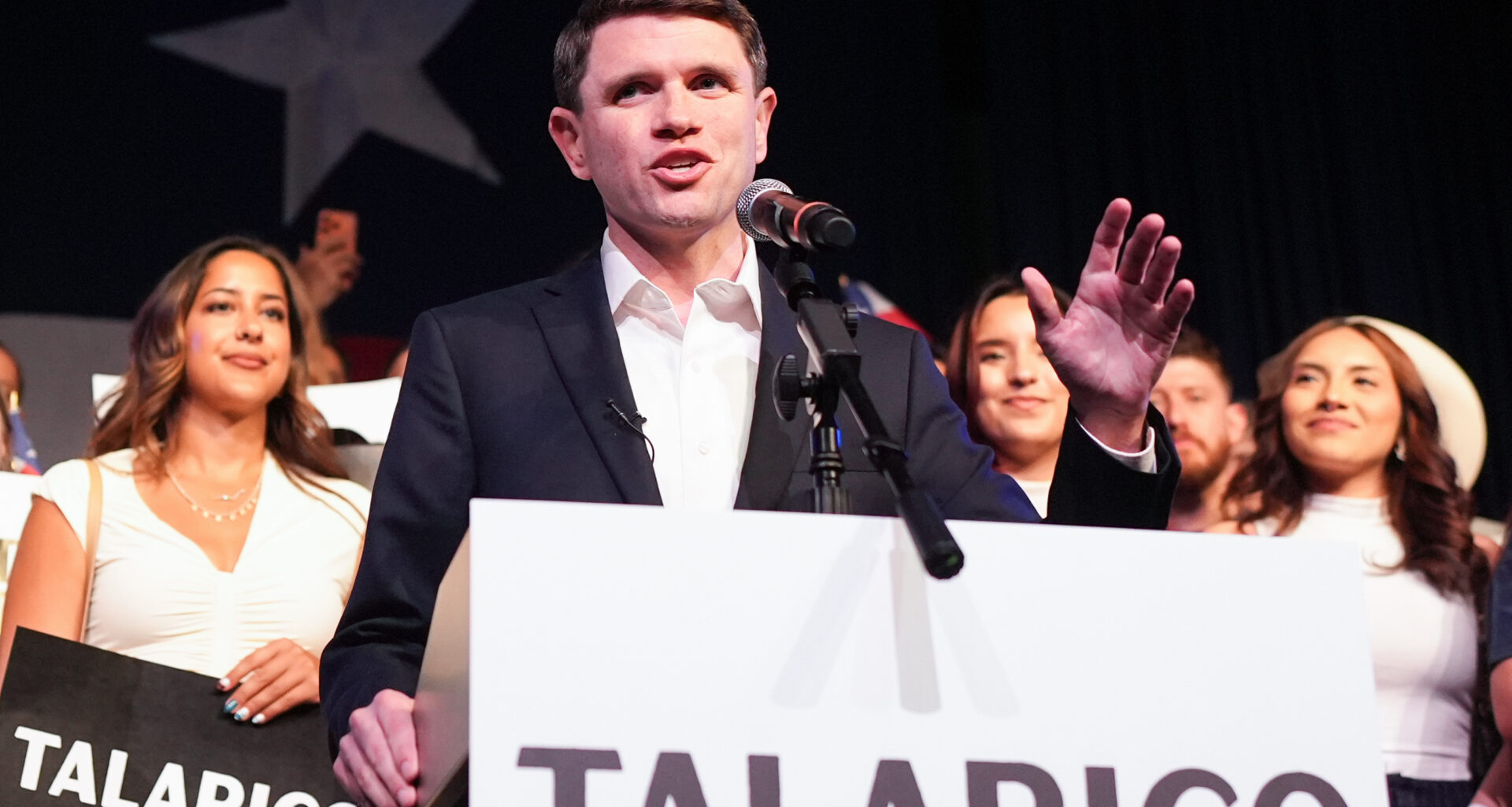 Texas state Rep. James Talarico, D-Austin, a Democratic candidate for the U.S. Senate, speaks at a primary election watch party Tuesday, March 3, 2026, in Austin, Texas.