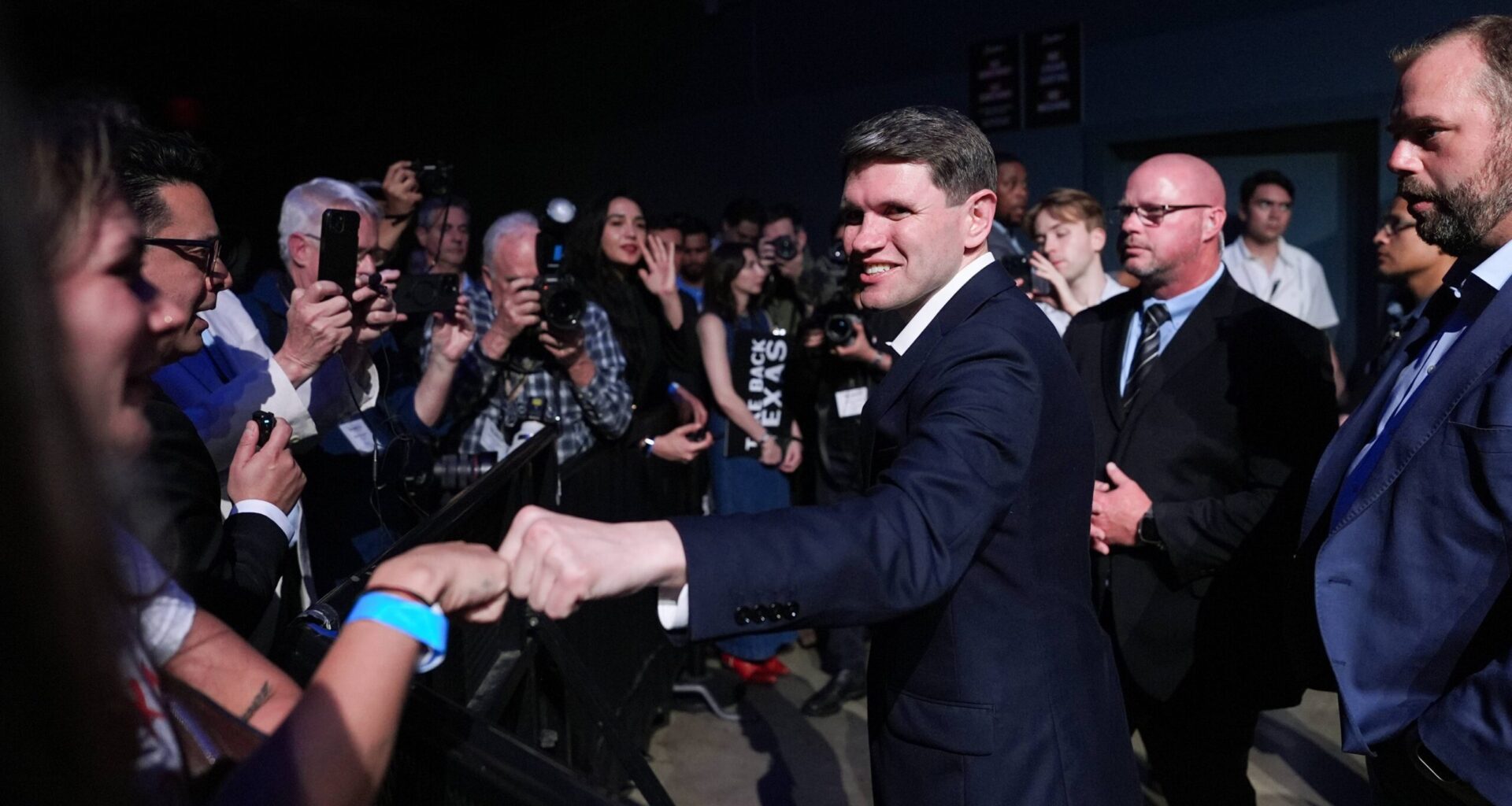 Texas state Rep. James Talarico, D-Austin, a Democratic candidate for the U.S. Senate, greets supporters at a primary election watch party Tuesday, March 3, 2026, in Austin, Texas. Photo: Eric Gay/AP