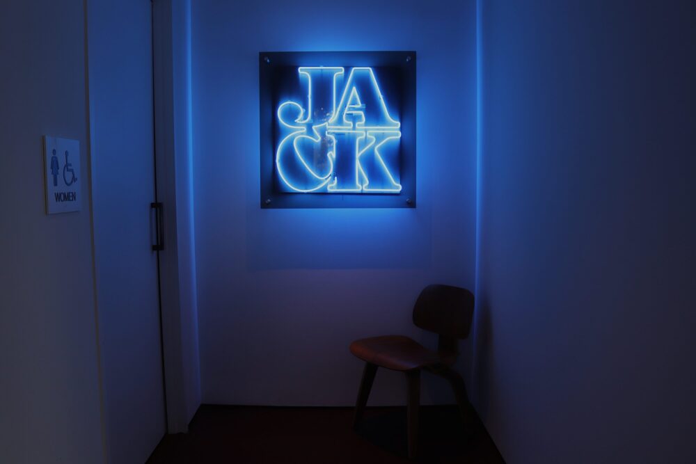 Bianca Seward/Houston Public Media Tucked in a corner at the Chroma restaurant at the Menil is a custom Tim Walker. Walker created the piece for the owner's son. It was recently hung in the restaurant for public display.