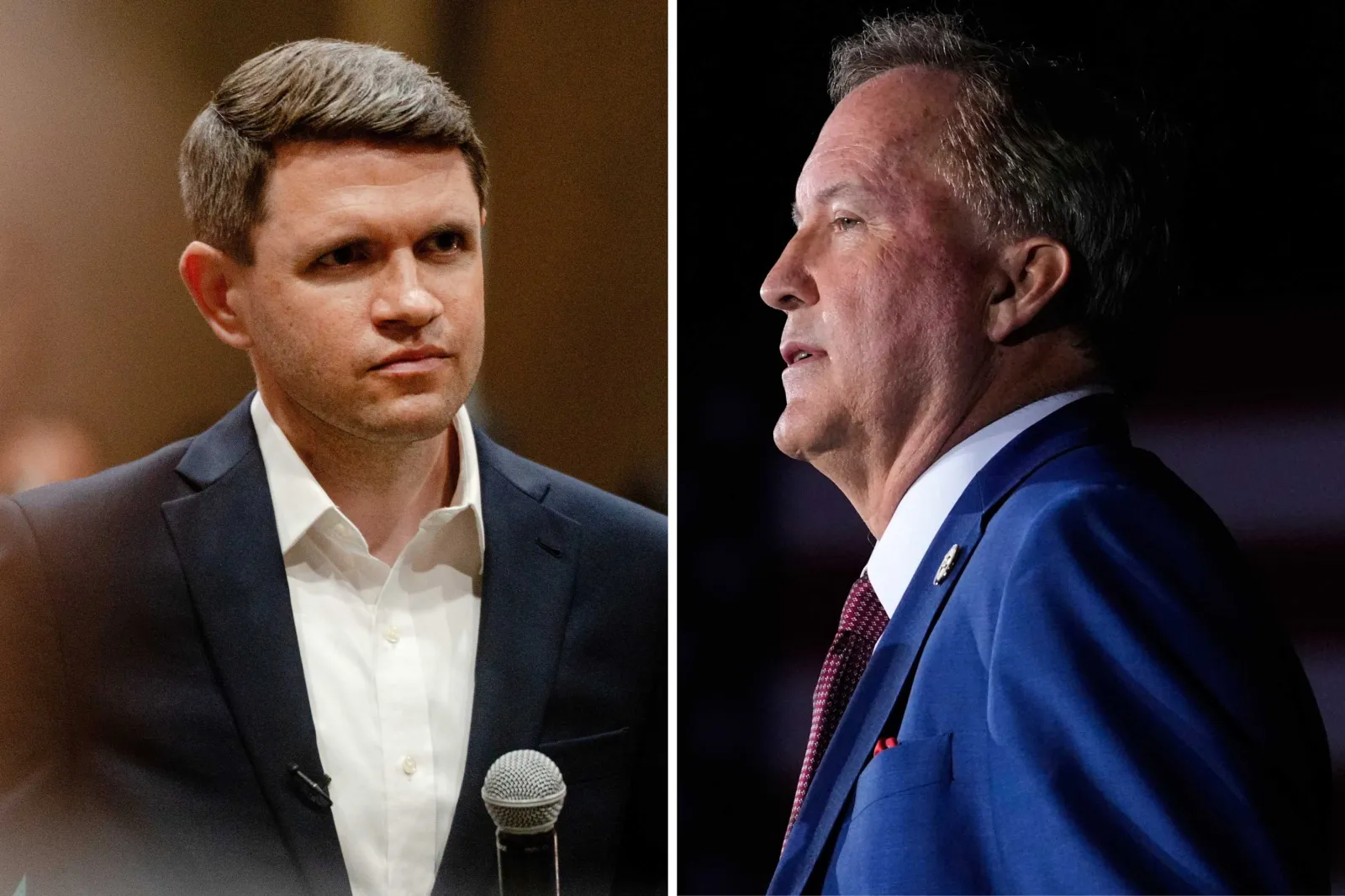 Democrat James Talarico (L) will face Republican Ken Paxton (R) in the November midterm election for Texas' Senate seat.
