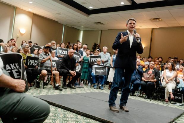 Democratic Senate candidate James Talarico speaks at a rally.