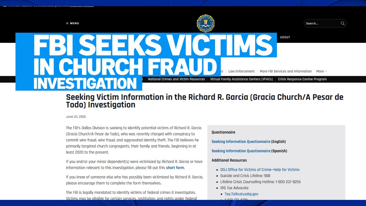 FBI seeks victims in Arlington church fraud investigation – NBC 5 Dallas-Fort Worth