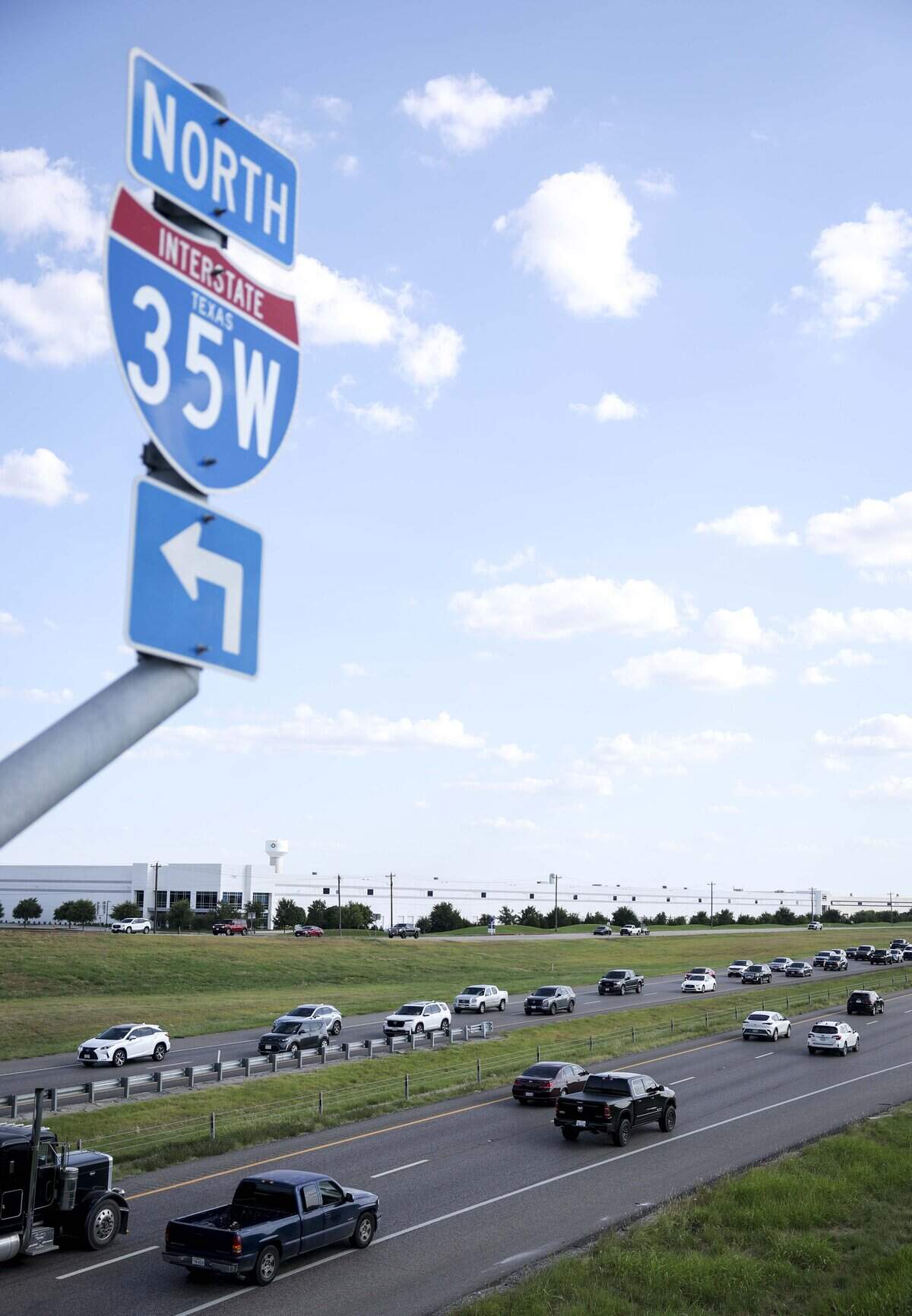 Traffic is backed up along I-35W between Highway 114 and Old Justin Road on Friday, July 10, 2026 in Fort Worth.