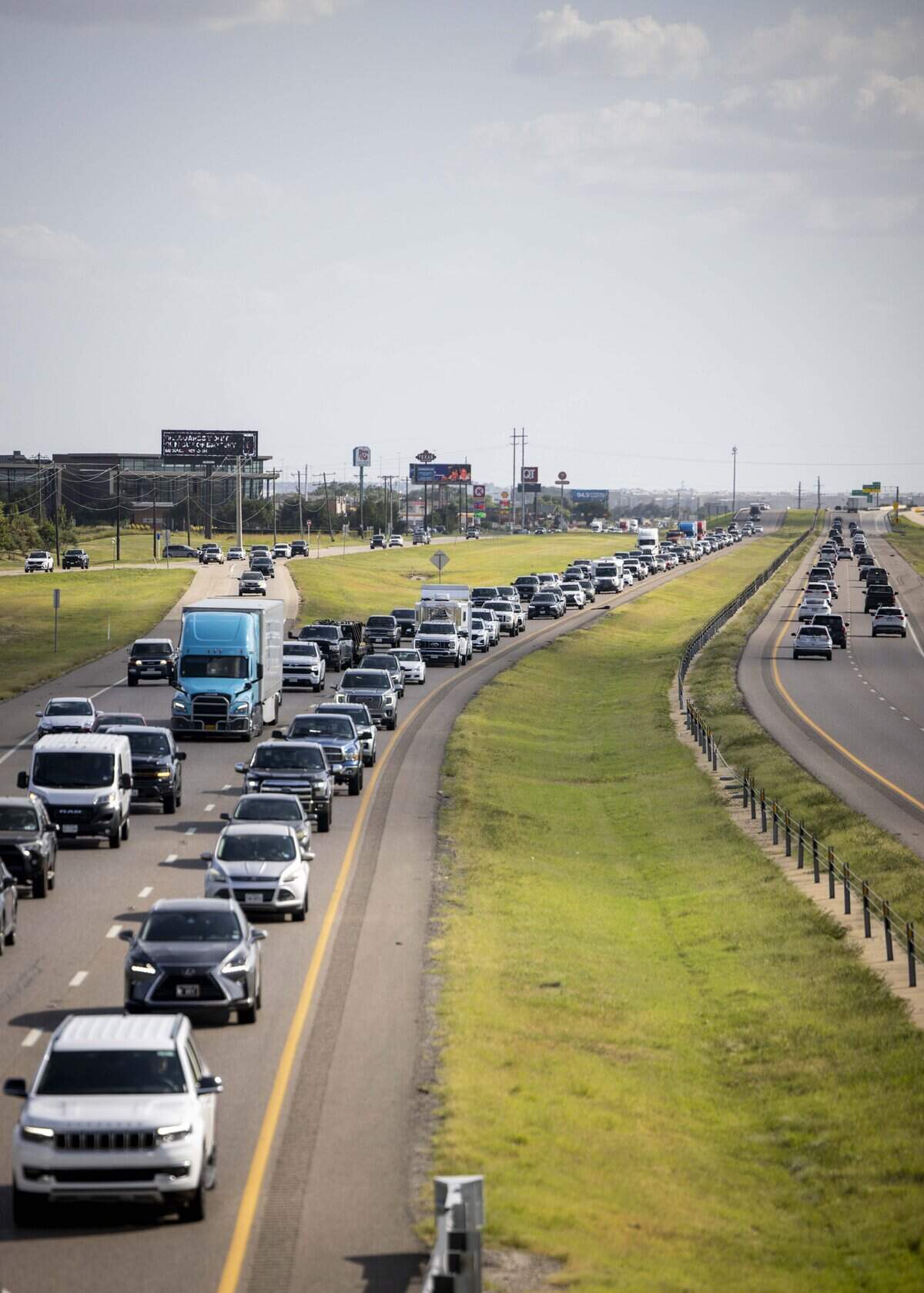Traffic is backed up along I-35W between Highway 114 and Old Justin Road on Friday, July 10, 2026 in Fort Worth.