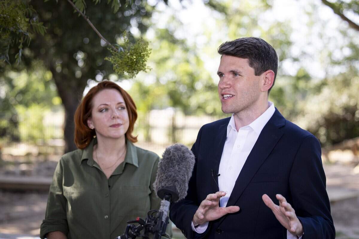 James Talarico speaks about childcare costs and Proposition 2, alongside Green Space Nature Preschool owner Audrey Rowland on Tuesday, July 21, 2026 in Fort Worth. Talarico was a sponsor of Proposition 2, which allows local governments to provide property tax relief to eligible childcare providers, that was approved in a voter referendum in 2023.