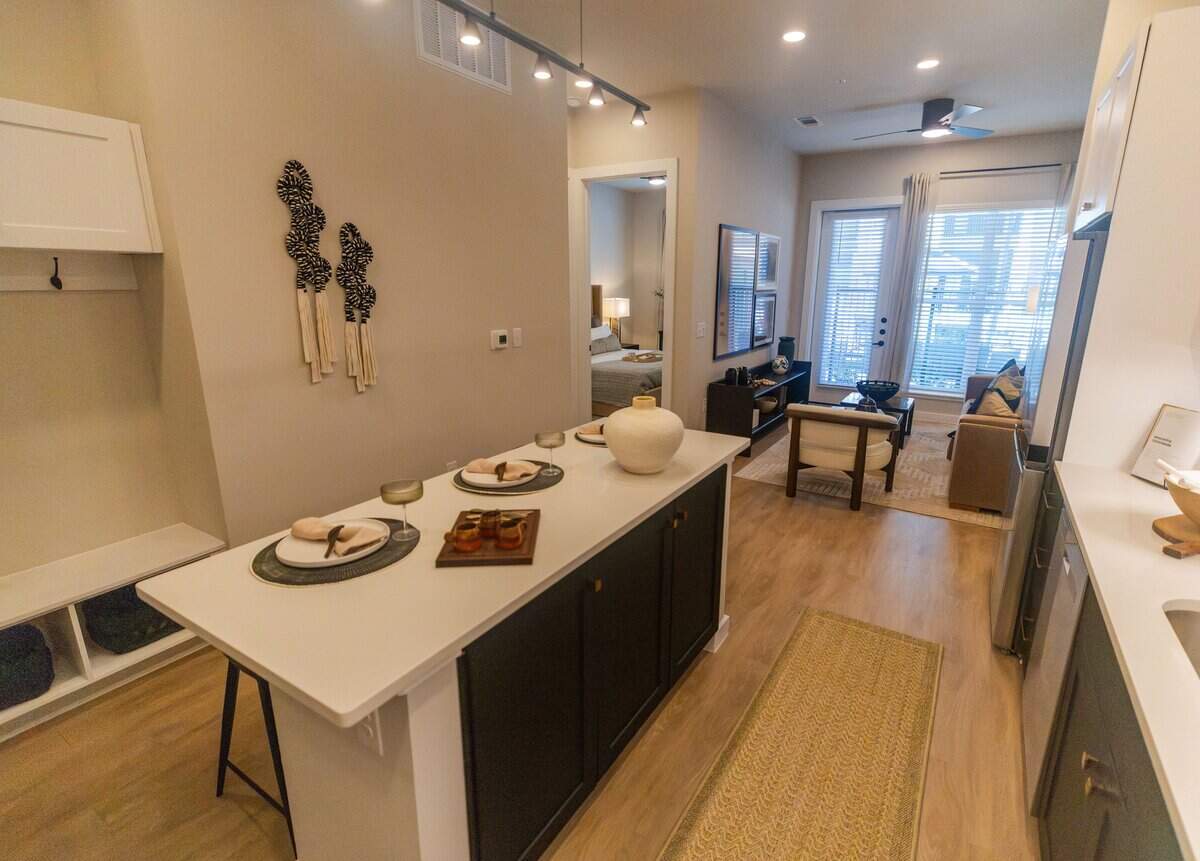 A one bedroom floor plan is demonstrated at The Vickery apartments on Vickery Boulevard in Fort Worth on July 10, 2026.