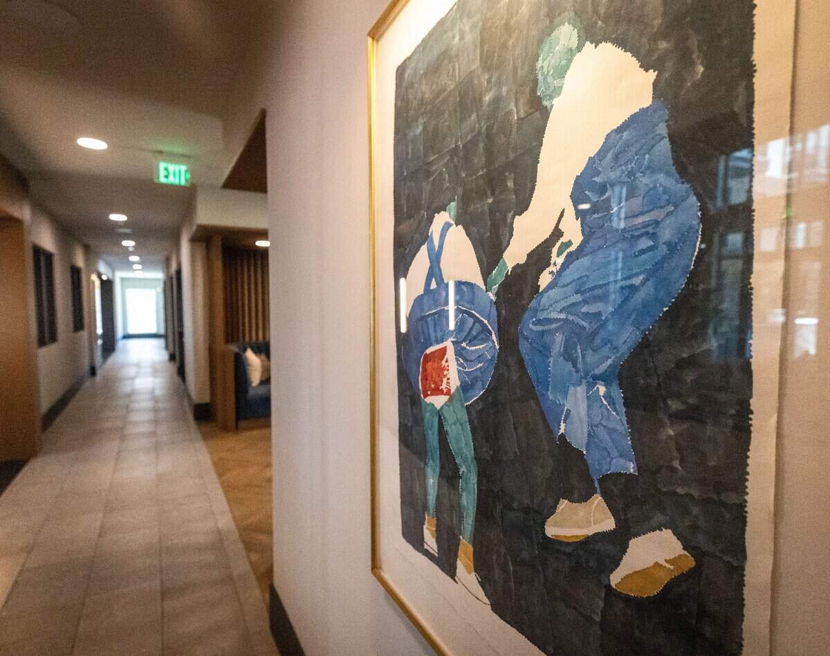 A painting hangs in a hallway at The Vickery apartments on Vickery Boulevard in Fort Worth on July 10, 2026. The Vickery apartments make it a point to use unique and original art to decorate their building.