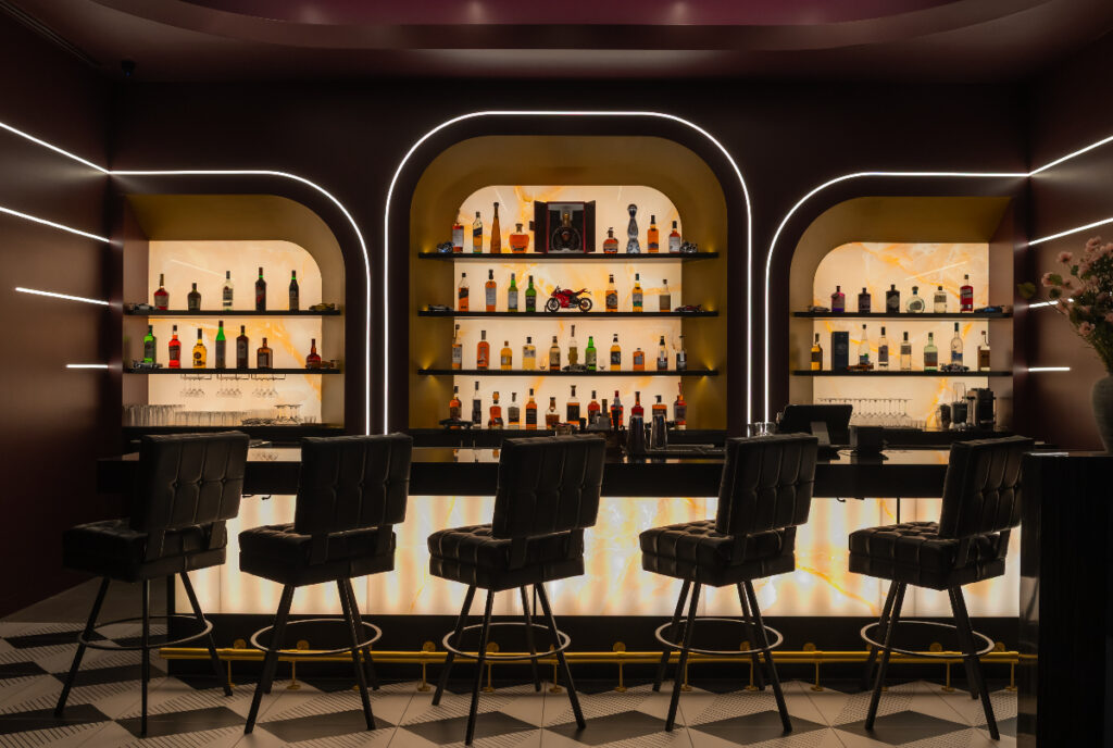 Image shows the bar area at Ignition speakeasy in Houston.