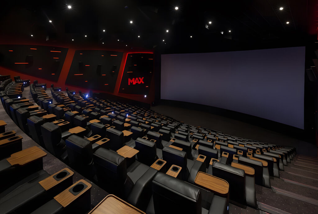 Image shows the inside of an IMAX theater.