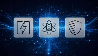 a graphic featuring icons that represent energy dominance, national security and discovery science