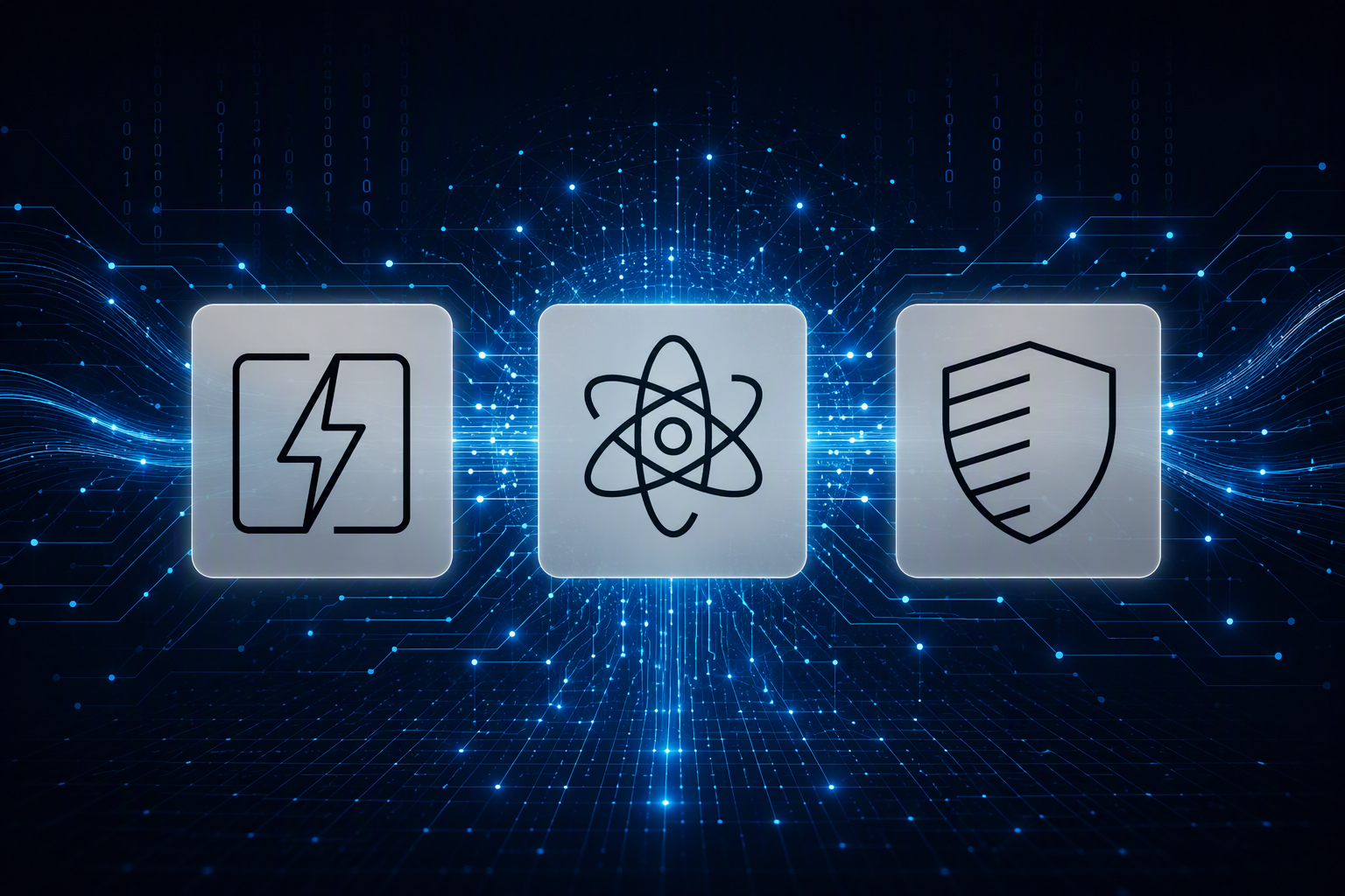 a graphic featuring icons that represent energy dominance, national security and discovery science
