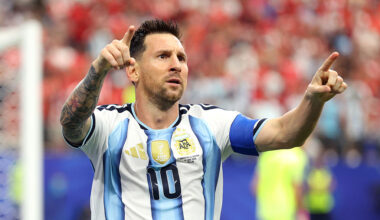 ARLINGTON, TEXAS - JUNE 22: Lionel Messi #10 of Argentina celebrates after scoring his team's first goal during the FIFA World Cup 2026 Group J match between Argentina and Austria at Dallas Stadium on June 22, 2026 in Arlington, Texas. (Photo by Charlotte Wilson/Getty Images)