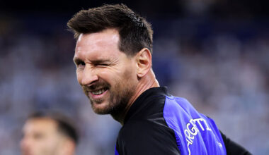 ARLINGTON, TEXAS - JUNE 27: Lionel Messi #10 of Argentina winks as he warms up before the FIFA World Cup 2026 Group J match between Jordan and Argentina at Dallas Stadium on June 27, 2026 in Arlington, Texas. (Photo by Hector Vivas - FIFA/FIFA via Getty Images)