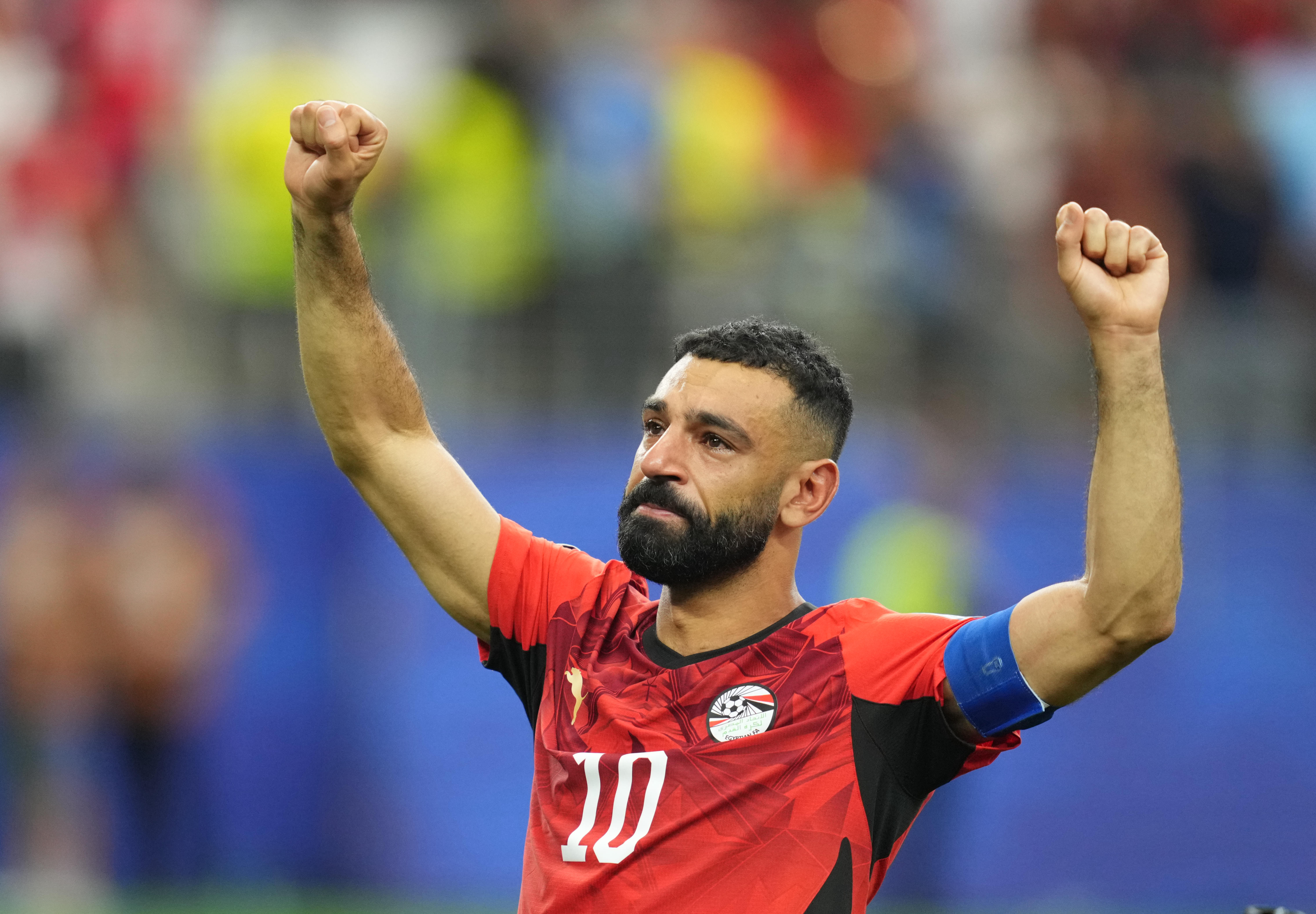 Mohamed Salah (Egypt) with post game celebration during Round of 32 FIFA World Cup 2026, Australia and Egypt, Dallas Stadium, Arlington, United States on July 03 2026. (Photo by Ulrik Pedersen/NurPhoto via Getty Images)