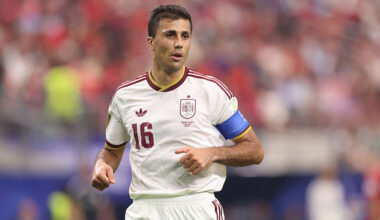 ARLINGTON, TEXAS - JULY 06: Rodri of Spain during the FIFA World Cup 2026 Round Of 16 match between Portugal and Spain at Dallas Stadium on July 06, 2026 in Arlington, Texas. (Photo by Catherine Ivill - AMA/Getty Images)