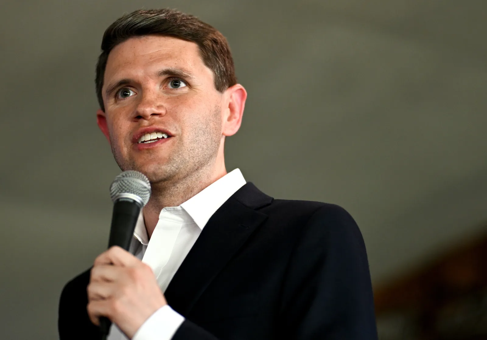 Democratic U.S. Senate candidate James Talarico speaks during a "Talarico for Texas: Frontera Tour" campaign rally at Memo's Restaurant on July 13 in Del Rio, Texas.
