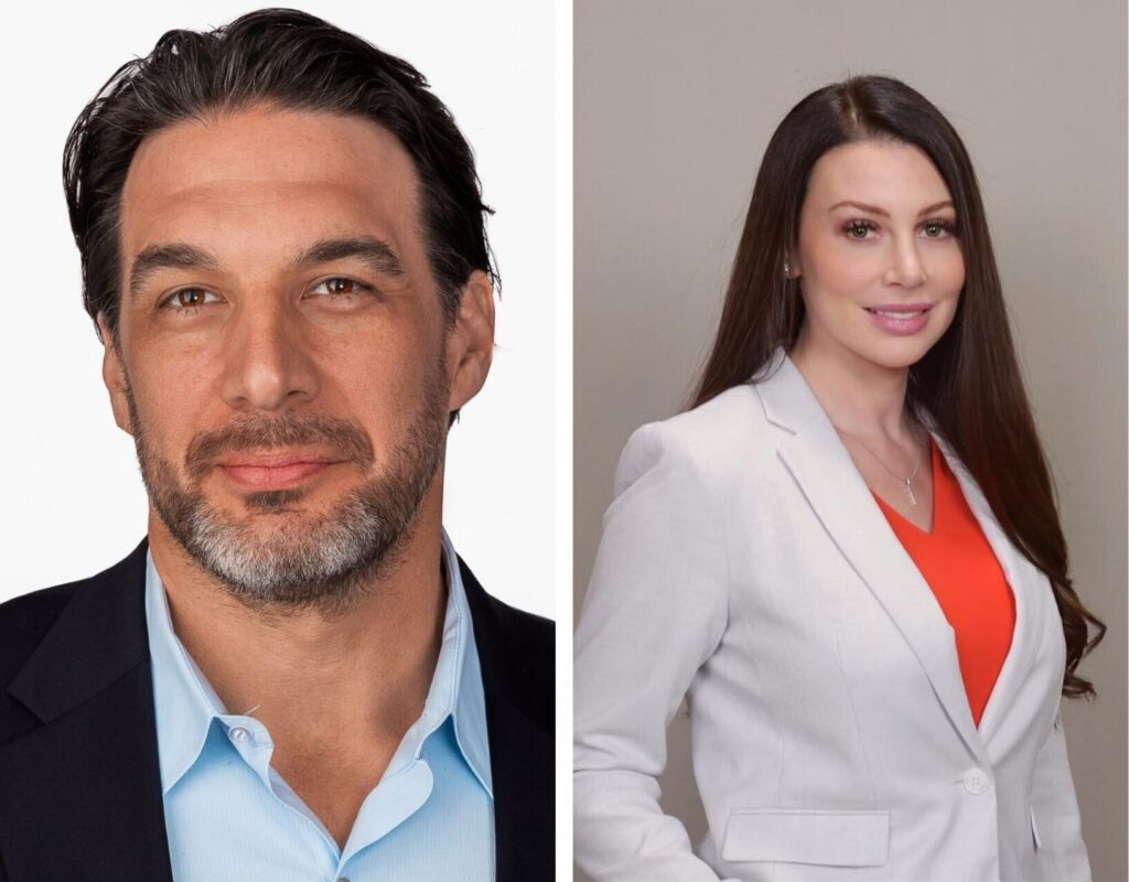A headshot of a man next to a headshot of a woman