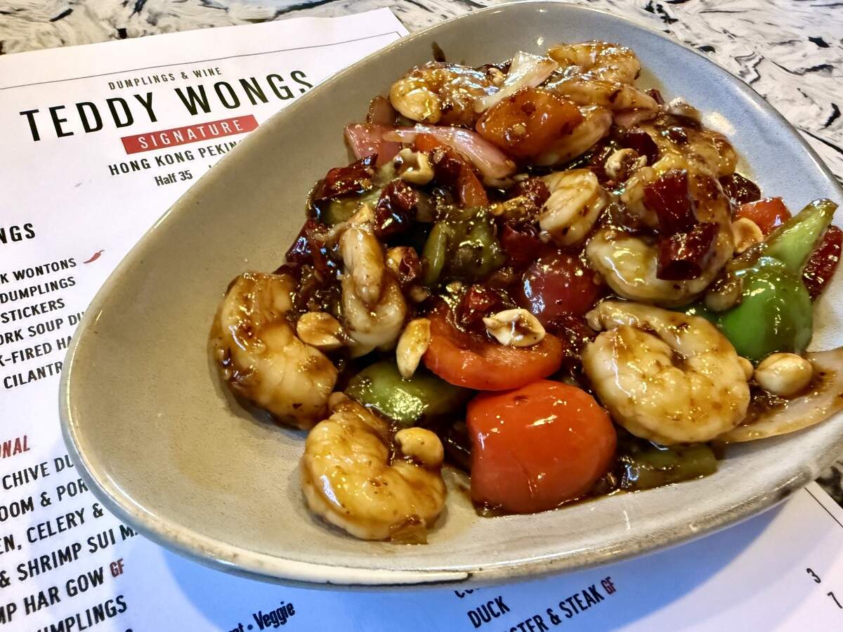Kung pao shrimp at Teddy Wong’s Dumplings & Wine in Weatherford.