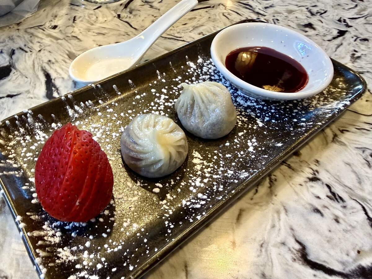“Chocolate dumplings” with a strawberry at Teddy Wong’s Dumplings & Wine in Weatherford.