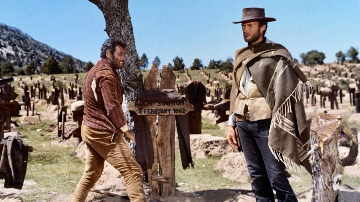 Eli Wallach, left, and Clint Eastwood starred in the 1966 spaghetti western movie “The Good, The Bad and The Ugly.”