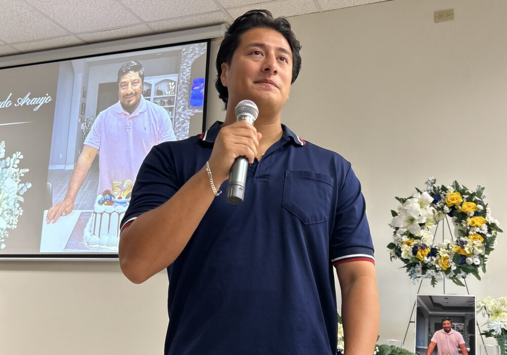 Ronaldo Salgado, the oldest son of Lorenzo Salgado Araujo, spoke at the vigil for his father Saturday, July 11. 