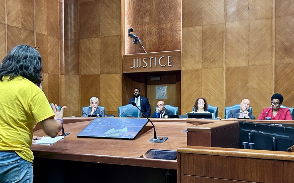 Mayor John Whitmire and city council members listen to more than 70 people speak out against ICE operations and to calls for local leaders to launch an independent investigation into Lorenzo Salgado Araujo's death.
