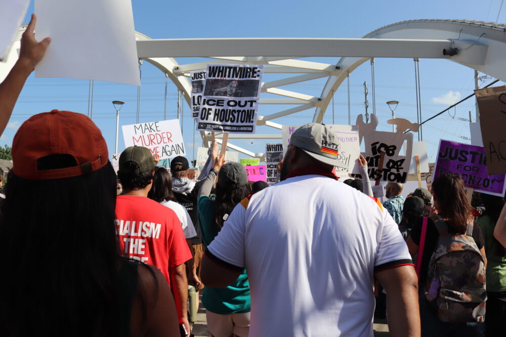 protestors take over the bridge on dunlavy