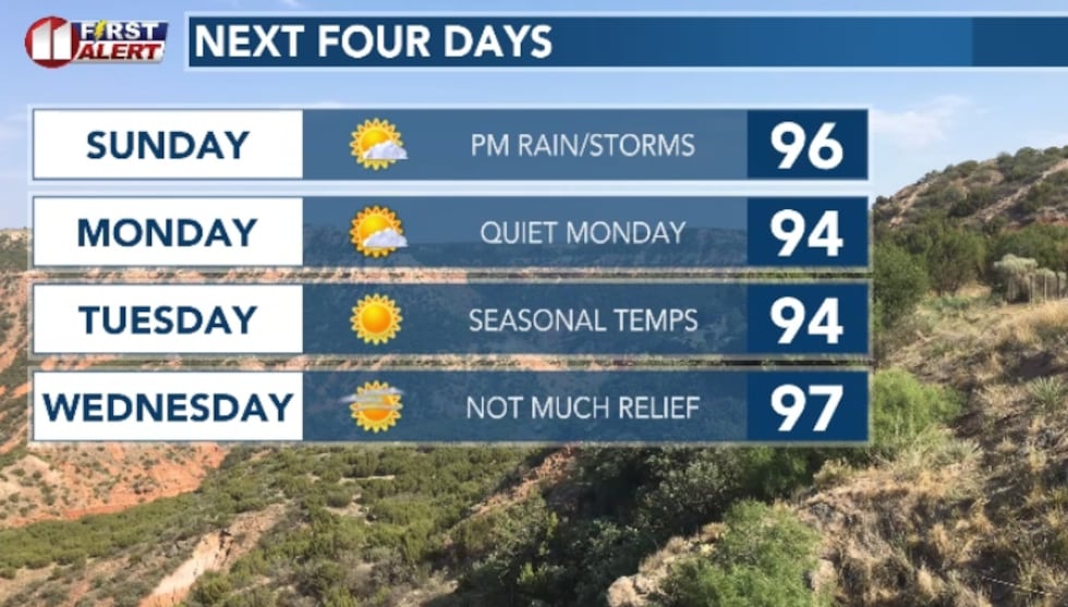 Hot and sunny with rain chances Sunday