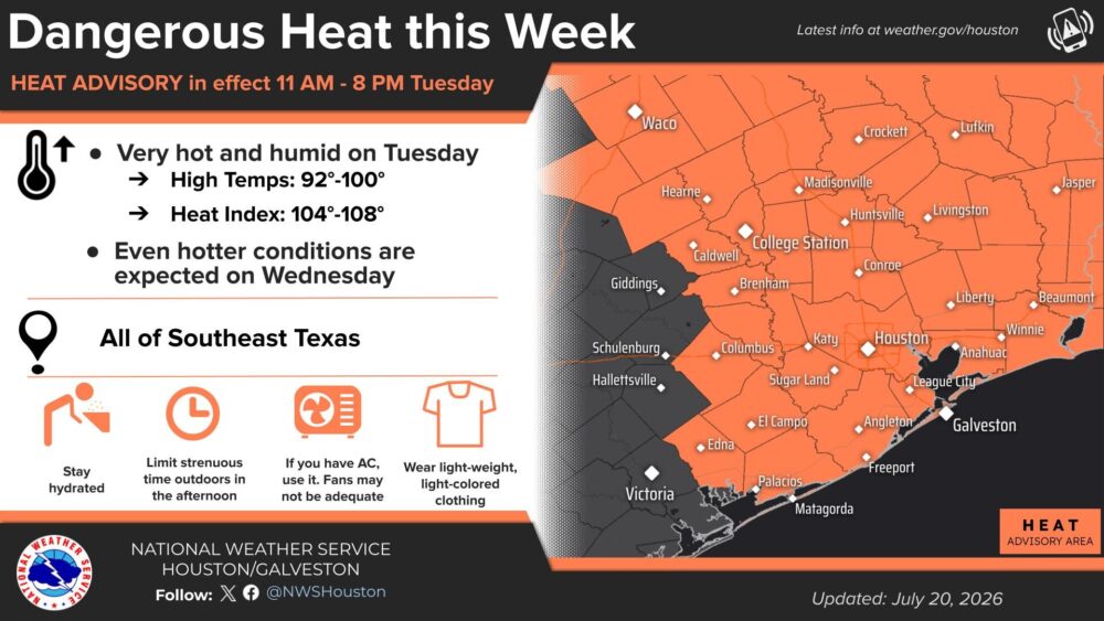 National Weather Service Heat Graphic July 20, 2026