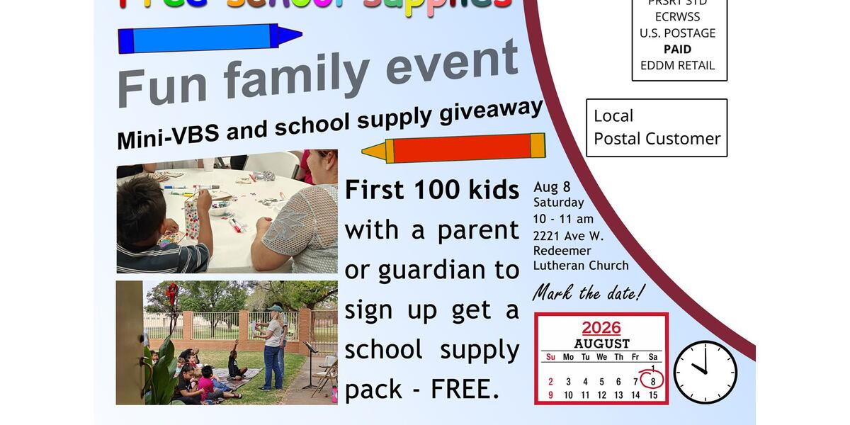 Redeemer Lutheran Church hosting Mini-VBS, school supply giveaway on Saturday, Aug. 8