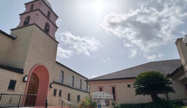 The sun beamed over the Our Lady of Sorrows Church in McAllen, Texas, on Monday.