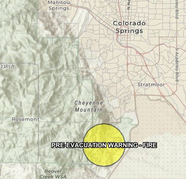 Pre-evacuation warning area Wednesday morning, July 8, 2026.