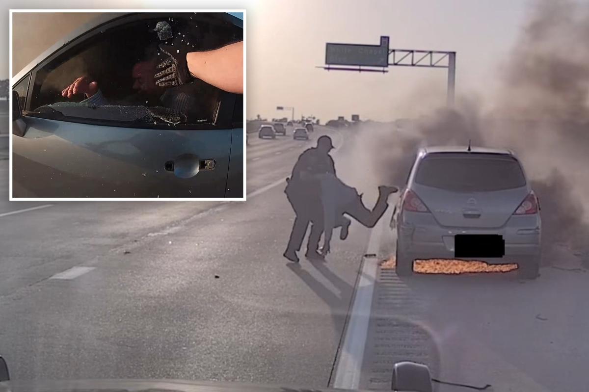 Texas cop saves driver from burning car moments before it goes up in flames: video