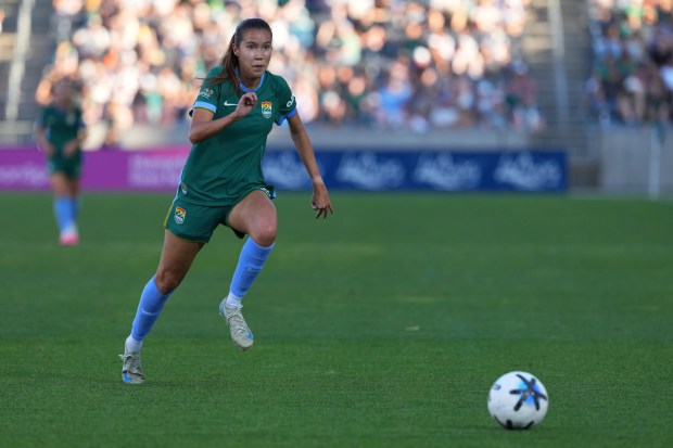 Denver Summit FC midfielder Yuna McCormack (14) chases down the ball during a game against the Houston Dash at Dick's Sporting Goods Park in Commerce City, Colorado on Sunday, July 12, 2026. (Photo by Harmon Dobson/The Denver Post)