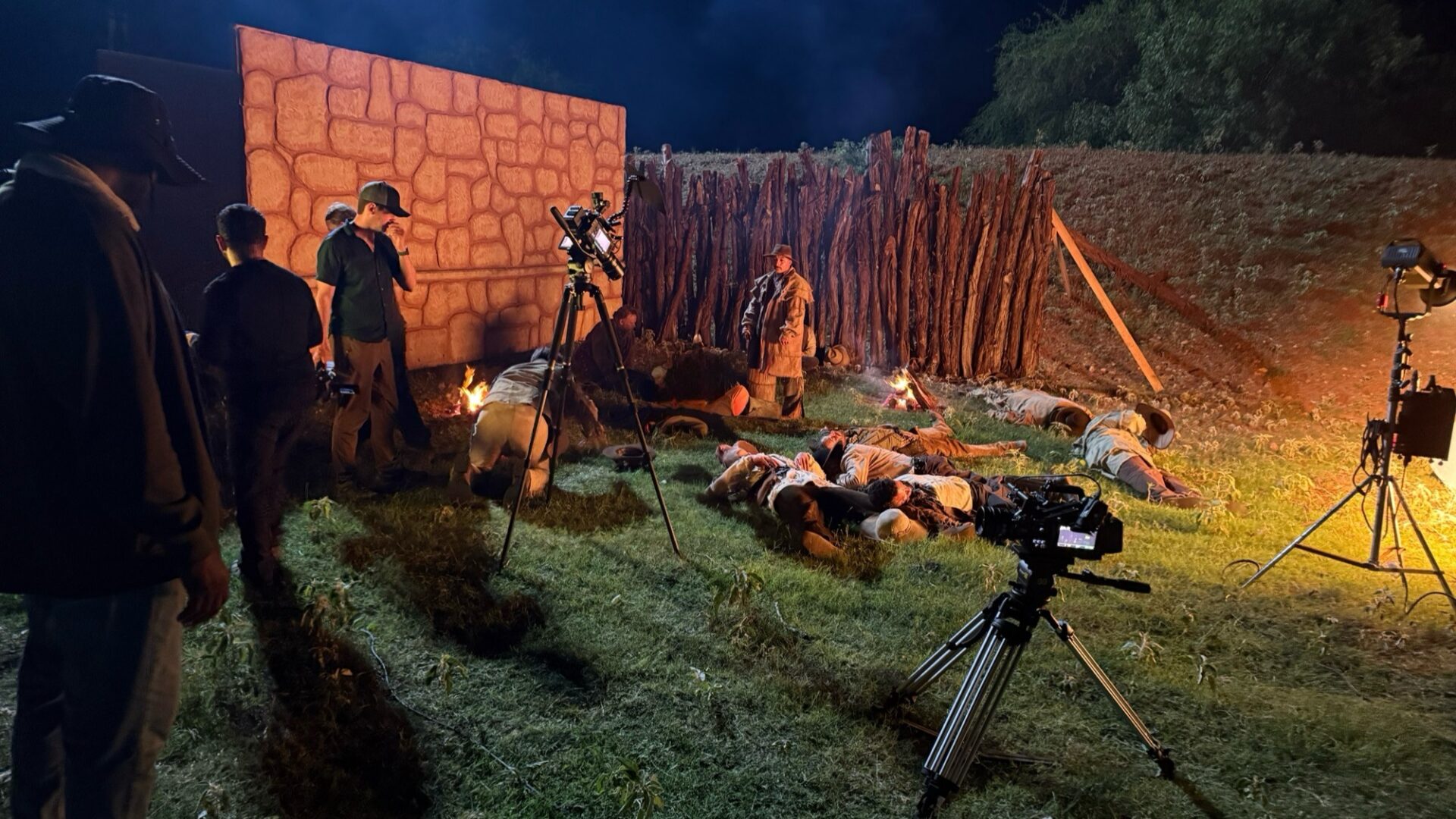 Behind the scenes as the production team films a historical sequence using projection mapping and practical effects for Texas Legacy in Lights (Image: Blackmagic Design)