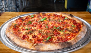 a round new york style pizza from Thunderbird pies.