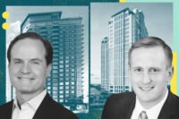 Endeavor's Will Marsh and StreeLights’ Greg Coutant with renderings of 2700 McKinney Avenue and 6501 Legacy Drive
