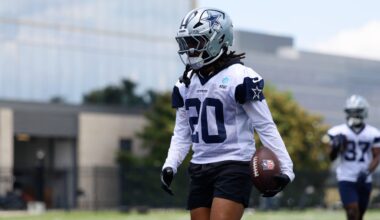 Jun 16, 2026; Dallas, TX, USA; Dallas Cowboys running back Malik Davis (20) goes through a drill during practice at the Ford Center at the Star Training Facility in Frisco, Texas.